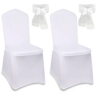 LuxusKollektion Stuhlhusse Stuhlhussen 2er Set weiß stretch mit Schleifen Hochzeit
