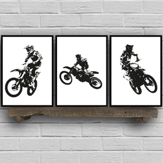 YLHKME Schwarz Weiß Motocross Fahrer Bilder Leinwand Malerei, Moderne Wandbilder Wohnzimmer Schlafzimmer Deko Poster Kunstdrucke,Ohne Rahmen (Rahmenlos,3X30X40CM)