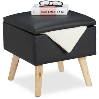 Relaxdays Sitzhocker mit Stauraum Kunstleder 40 x 40 x 40 cm Schwarz