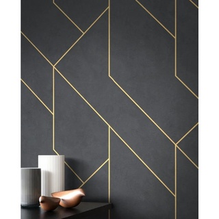 Newroom Vliestapete, Schwarz Tapete Modern Linien - Muster Gold Grafiktapete Mustertapete Grafik Grafisch Geometrisch für Wohnzimmer Schlafzimmer Küche schwarz