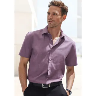 Kurzarmhemd H.I.S "Regular-fit", Herren, Gr. M (39/40), N-Gr, lila (aubergine), Web, Obermaterial: 67% Baumwolle, 30% Polyester, 3% Elasthan, unifarben, regular fit, abgesteppte Kante, Hemden, elastisches Jaquard-Kurzarmhemd