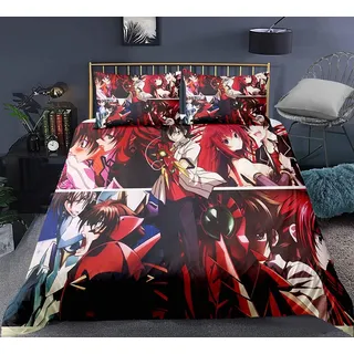 High School DxD Anime Bettwäsche-Sets Cartoon 3D-gedrucktes Polyestergewebe 1 Bettbezug + 2 Kissenbezüge (keine Bettdecke) Stil - Zeichensammlung