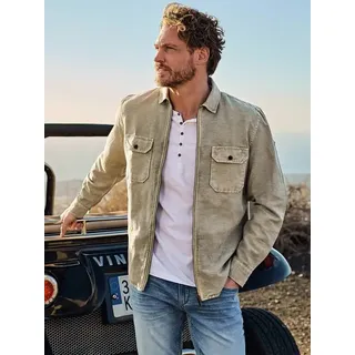engbers Herren Overshirt mit Leinenanteil Beige regular uni Kent-Kragen - 5XL