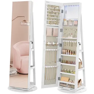 Songmics Schmuckschrank mit LED und Spiegel 360° drehbar grau/weiß
