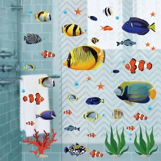 Wandtattoos Mit Tropischen Fischen, Unterwasserwelt-wandaufkleber, Wanddekoration Für Kinderzimmer, Badezimmerecke - Crezuo