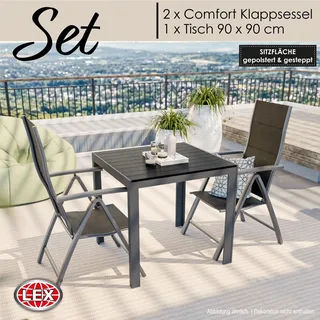 Gartenmöbel Set Alu Tisch 3-tlg. Liegestuhl Essgruppe Sitzgruppe anthrazit