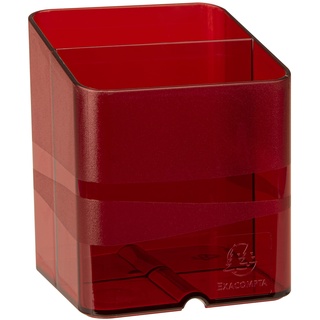 Exacompta 67724D 10er Pack Premium Stiftehalter Pen-Cube mit 2 Fächern für mehr Ordnung auf dem Schreibtisch Stifteköcher Stiftebox Aufbewahrungsbox Organizer karminrot transluzent