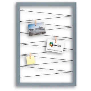 CLAMARO Bilderrahmen Collage Flex, 70 x 90 cm, Graublau, Wandaufhänger | MDF-Holzrahmen vollummantelt, vorgespannte Gummileine, Echtholz-Fotoklammern, für Fotos, Postkarten, Notizen