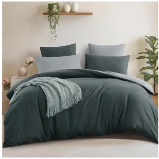 MONT CHALET Blumen Mikrofaser Grau 200 x 220 cm + 2 x 80 x 80 cm
