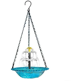 Tidgel Solar-Vogeltränke für den Außenbereich, mit Springbrunnen, hängendes Design mit Metallketten, Metall und Kunststoff, um Vögel anzulocken, Blau