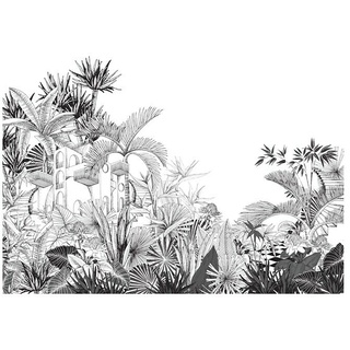 Rasch Tropical House Fototapete Haus im Dschungel  (B x H: 400 x 300 cm, Vlies, Schwarz-Weiß)