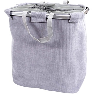 Wäschesammler HWC-C34, Laundry Wäschekorb Wäschebehälter mit Kordelzug, 2 Fächer Henkel 54x52x32cm 89l - cord grau
