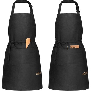 Viedouce 2 Pack Schürze,Baumwolle Kochschürze mit Taschen für Frauen Männer,Verstellbarem Schwarz Küchenschürze,Grillschürze,Backschürze,Chef Garten BBQ Schürzen,Einfach zu Reinigen