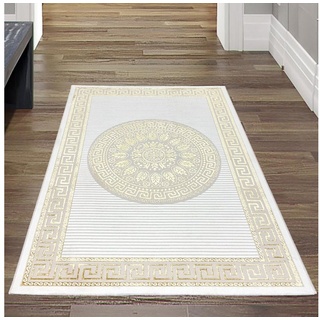 Teppich Orientalischer Designerteppich mit glänzendem Ornament in weiß-gold, Teppich-Traum, rechteckig, Höhe: 8 mm goldfarben rechteckig - 60 cm x 110 cm x 8 mm