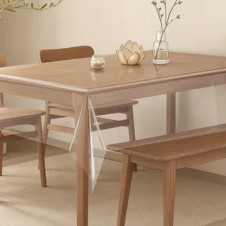 Tischfolie Transparent 183 x137cm, Abwaschbare Fettdicht Tischdecke, 0.15mm PVC Plastiktischdecke, Wasserdicht Klarsicht Tischschutzfolie für Esstisch & Schreibtisch