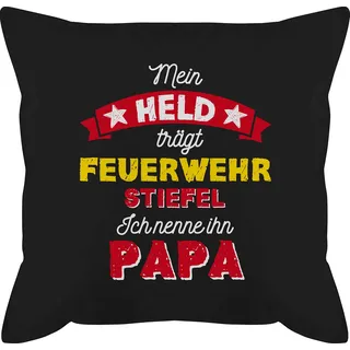 Kissen 50x50 - Papa - Mein Held trägt Feuerwehrstiefel - 50 x 50 cm - Schwarz - Vater Kissenbezug Vatertag Sohn mit füllung 50&50 väter Feuerwehr zierkissen kopfkissen Vatertagsgeschenk Bester