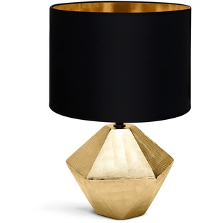 LED Universum Tischleuchte Tischlampe Nachttischlampe Leseleuchte aus Keramik mit Stoffschirm, E14 Sockel, rund gold schwarz groß - 8666