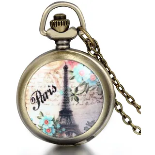 JewelryWe Muttertagsgeschenk Retro Taschenuhr mit Kette Damen Herren Analog Quarz Kettenuhr Vintage Uhr Anhänger mit Halskette Geschenk für Frauen Männer