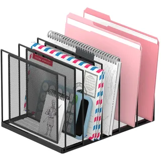 RITOLLO Schreibtisch Organizer mit 5 Fächern, Dokumentenhalter & Aktenhalter aus Metall, vertikaler Stehsammler für Büro & Homeoffice, Schwarz