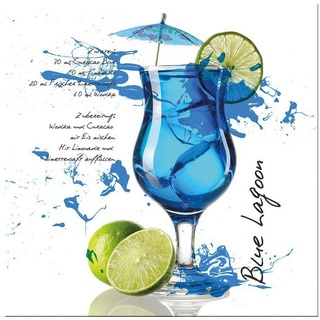artissimo Glasbild Glasbild 50x50cm BIld aus Glas Küche Küchenbild Cocktail blau blau|grün