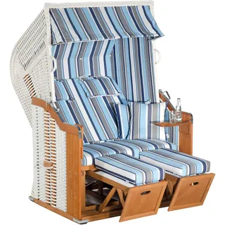 SUNNY SMART RUSTIKAL 250 PLUS Strandkorb, weiß/natur, Kunststoffgeflecht & Fichtenholz, 125 x 90 cm