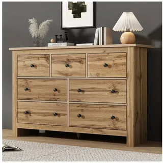 OKWISH Sideboard Minimalistischer Esszimmerschrank mit 7 Schubladen, große Kapazität (Kaffee Bar Schrank, Kapazität Esszimmer Schrank, Buffet, Kommode, 1 St., 7 Schubladen), elegantes Design, aus Spanplatte