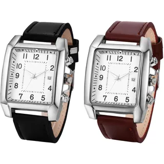 JewelryWe Herrenuhr Analog Quarz Armbanduhr Herren Klassische Retro Rechteckig Business Beiläufige Uhr mit Leder Armband Schwarz/Braun