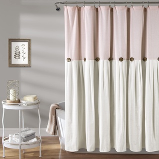 Lush Decor Duschvorhang aus Leinen mit Knöpfen, Baumwollmischung, Blush & White, 72 Inches x 72 Inches
