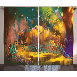 Gardine Schlafzimmer Kräuselband Vorhang mit Schlaufen und Haken, Abakuhaus, Wald Hypnotische Dschungel Plants bunt 280 cm x 225 cm