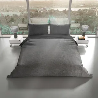 Leonado Vicenti Bettwäsche 200x220 cm Fleece Grau Anthrazit Wendeseite Winter warm