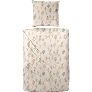Primera Biber-Bettwäsche Autum Leaf floral Braun 155 x 220 cm + 80 x 80 cm