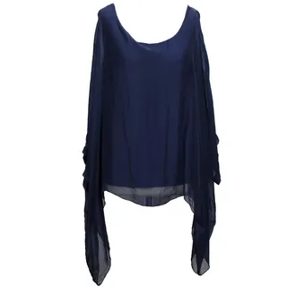 BZNA Seiden Tunika Seidenbluse Dunkelblau Bluse Uni Seidentunika Fledermaus Ärmel Onezize 34-44 Damen Dress Oberteil - 36 38 40 42 44 46