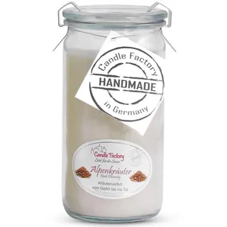 Landshop24 Duftkerze Candle-Factory Duftkerze aus Stearin im Weckglas Mini Jumbo (Duft "Alpenkräuter), brennt bis zu 70h