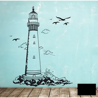 Wandtattoo Wandaufkleber Leuchtturm lighthouse Meer maritim M1465 - ausgewählte Farbe: *Schwarz* ausgewählte Größe:*XL 100cm breit x 132cm hoch