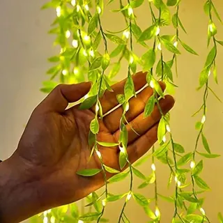 Ausolee Solar Fee Lights Outdoor Willow Leaf 100 LED 10 m / 32 Fuß, wasserdichte Hochzeit, Zaun, Partys, Gartendekoration (Weidenblätter,