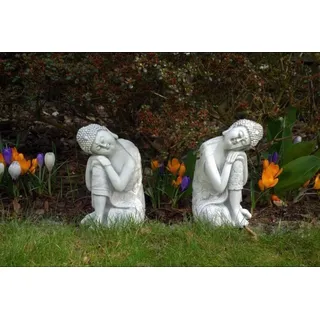 JVmoebel Skulptur Buddha Figur in Steinoptik für Garten und Wohnbereich, Made in Europa weiß