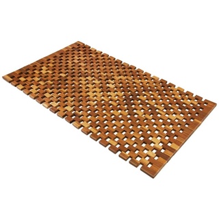 Badematte Mosaik Deuba, Höhe 3 mm, Akazienholz, Gitter, Badvorleger Holz 80x50 cm FSC-zertifiziertes Akazienholz Gummistopper braun Gitter - 3 mm