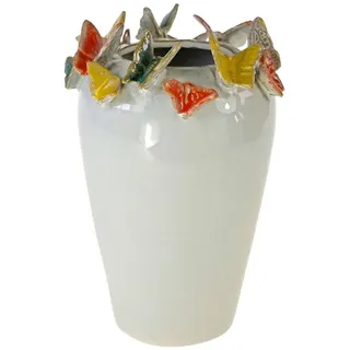 Werner Voß Kugelvase Vase mit Schmetterling Weiß Steingut 22 cm Deko modern stilvoll (1x Vase)