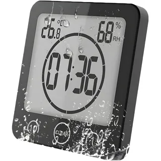 AIMAX Badezimmeruhr Duschuhr mit Saugnapf LCD Display Countdown Timer Für Dusche Küche (Luftfeuchtigkeit Temperatur Wanduhren Funkwanduhr Wecker Wasserdichte)