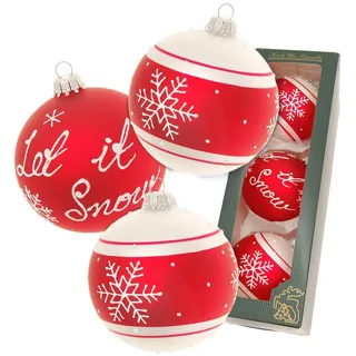 Krebs Glas Lauscha Christbaumkugeln Weihnachtskugeln Glas Ø 8 cm 3 Stück rot matt/weiß