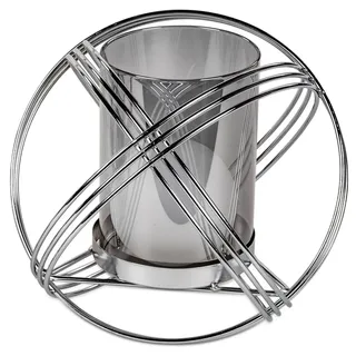 formano Dekolicht Deko Windlicht Kugel 20cm silberfarbenem Metall Farbiges Glas Teelicht bunt