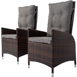 OUTFLEXX 2er Set Dining Sessel, braun marmoriert, Polyrattan, 55 x 65 x 112 cm, Rücken stufenlos verstellbar