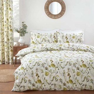 Prestigious Textiles Sundour Grove Bettbezug-Set mit Blumen- und Schmetterlings-Design, Fenchelgrün auf natürlichem Hintergrund, Einzelbett-Grove