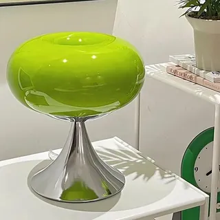 LOGT LED Tischlampe Retro Tischleuchte Grün mit Glas Lampenschirm, Pilz Lampe 3 Farbtemperaturen mit Kabel, Nordic Macaron Lampe, Nachtlicht Nachttischlampe, für Bars, Wohnzimmer, Schlafzimmer