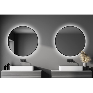 Talos Black OROS Spiegel rund Ø 100 cm – runder Wandspiegel in matt schwarz – Badspiegel rund mit hochwertigen Aluminiumrahmen – Badezimmerspiegel mit indirekter LED-Beleuchtung