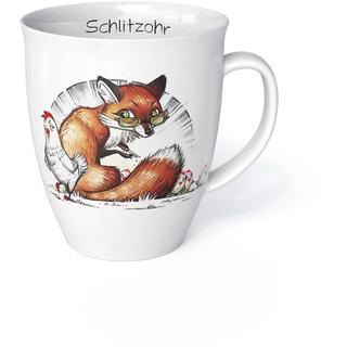 Tasse mit Spruch und Tiermotiv mit Fuchs Schlitzohr Made in Germany Porzellan Becher Teetasse Kaffeetasse