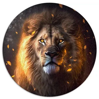 Puzzle für Erwachsene, 1000 Teile, leuchtender Löwe, Puzzle für Kinder, rundes Puzzle für Kinder, für Erwachsene und Kinder, Kartonpuzzle, Spielzeug, Wanddekoration (Größe 67,5 x 67,5 cm)