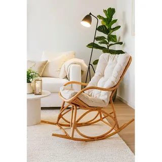 Mid.you Schaukelstuhl, Honig, Textil, Rattan, massiv, Uni, Füllung: Vlies, 65x96x122 cm, Schaukelfunktion, inklusive Armlehnen, Wohnzimmer, Sessel, Schaukelstühle