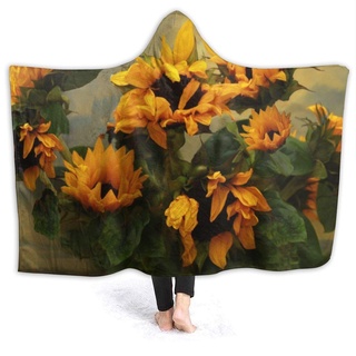 232 Flanell-Fleecedecke, Wasserfarben-Sonnenblumen gegen Malerei, tragbare Kapuzendecke, super gemütliche Winter-Sherpa-Fleece-Decke für Schlafzimmer, Sofa