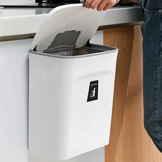 Hängende Mülleimer mit Deckel 9L Wandmontage Abfalleimer Küchenschrank Küchenmülleimer für Tür Counter Weiß - Weiß